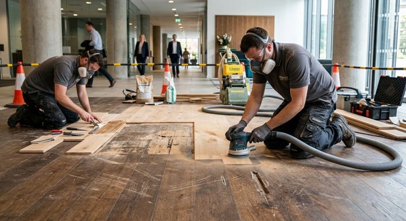 Our team working on Wood Floor Service projects in South Milwaukee, WI